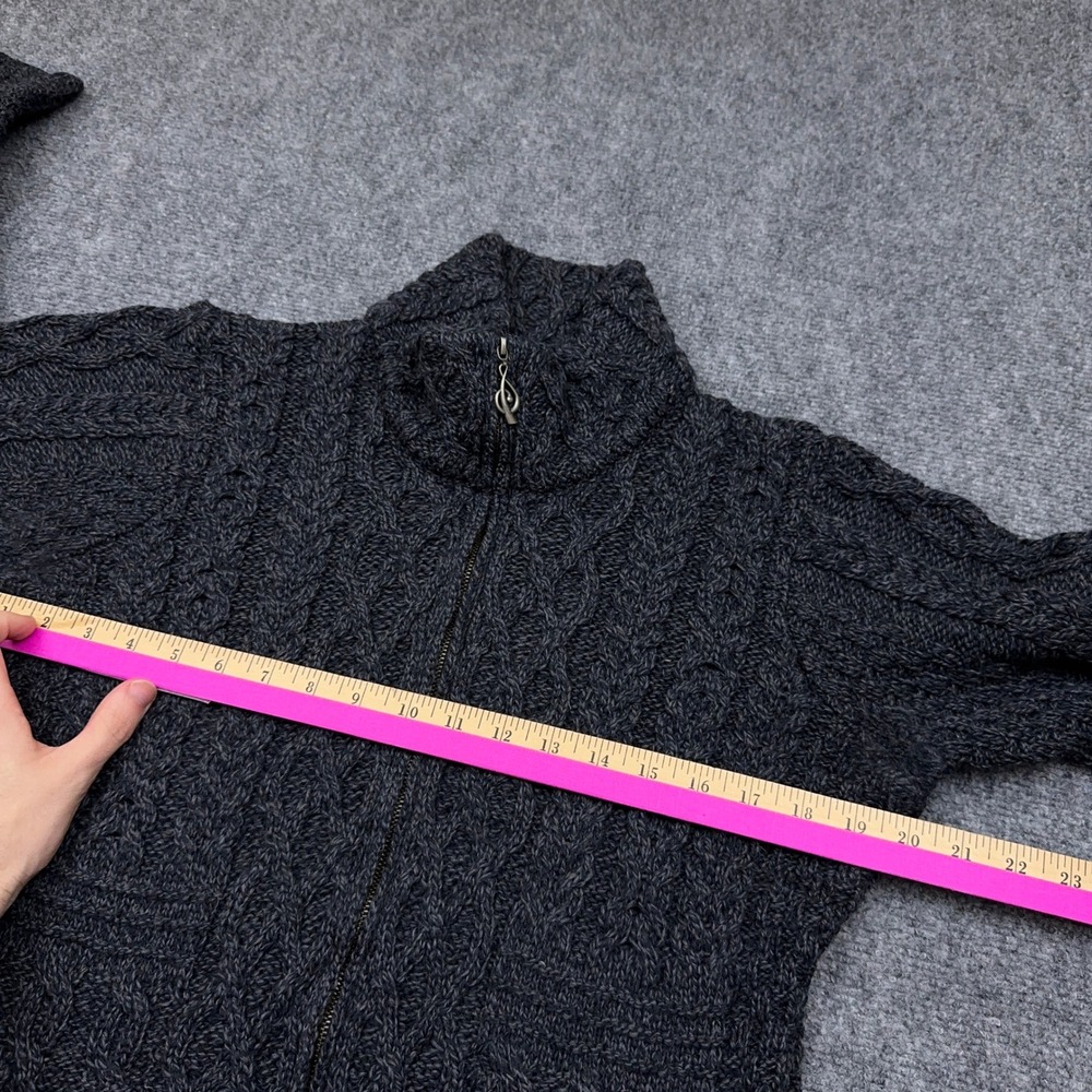 Aran Woollen Mills Cardigan Sweater Women L Blue Gray Full Zip Cable Merino Wool - Picture 6 of 8